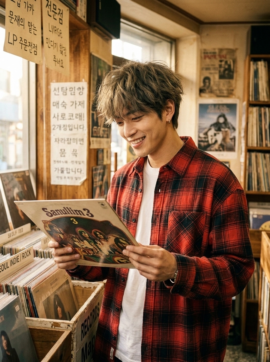 을지로에서 희귀 LP 디깅 성공 🎶 오늘 밤 거실에서 틀어두면 서연이가 좋아할까? 퇴근길에 용기 내서 말 걸어봐야지.